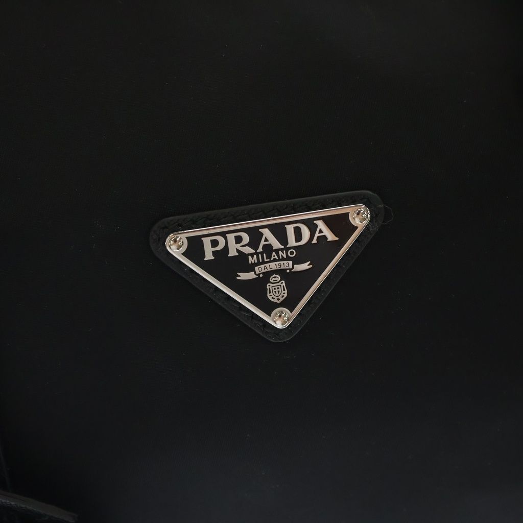 Prada Saffiano Boston Bag Duffle Black Leather Nylon Silver — view 7