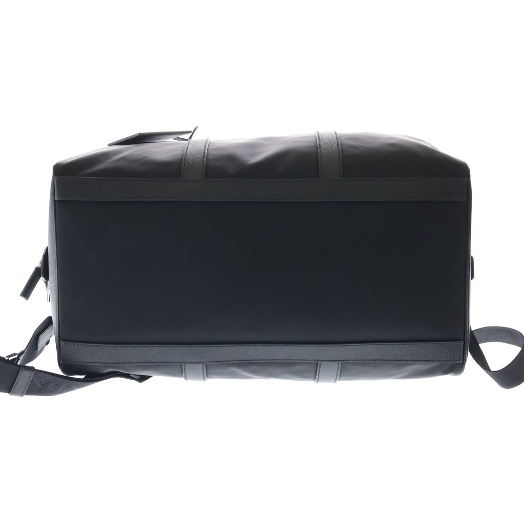 Prada Saffiano Boston Bag Duffle Black Leather Nylon Silver — view 4