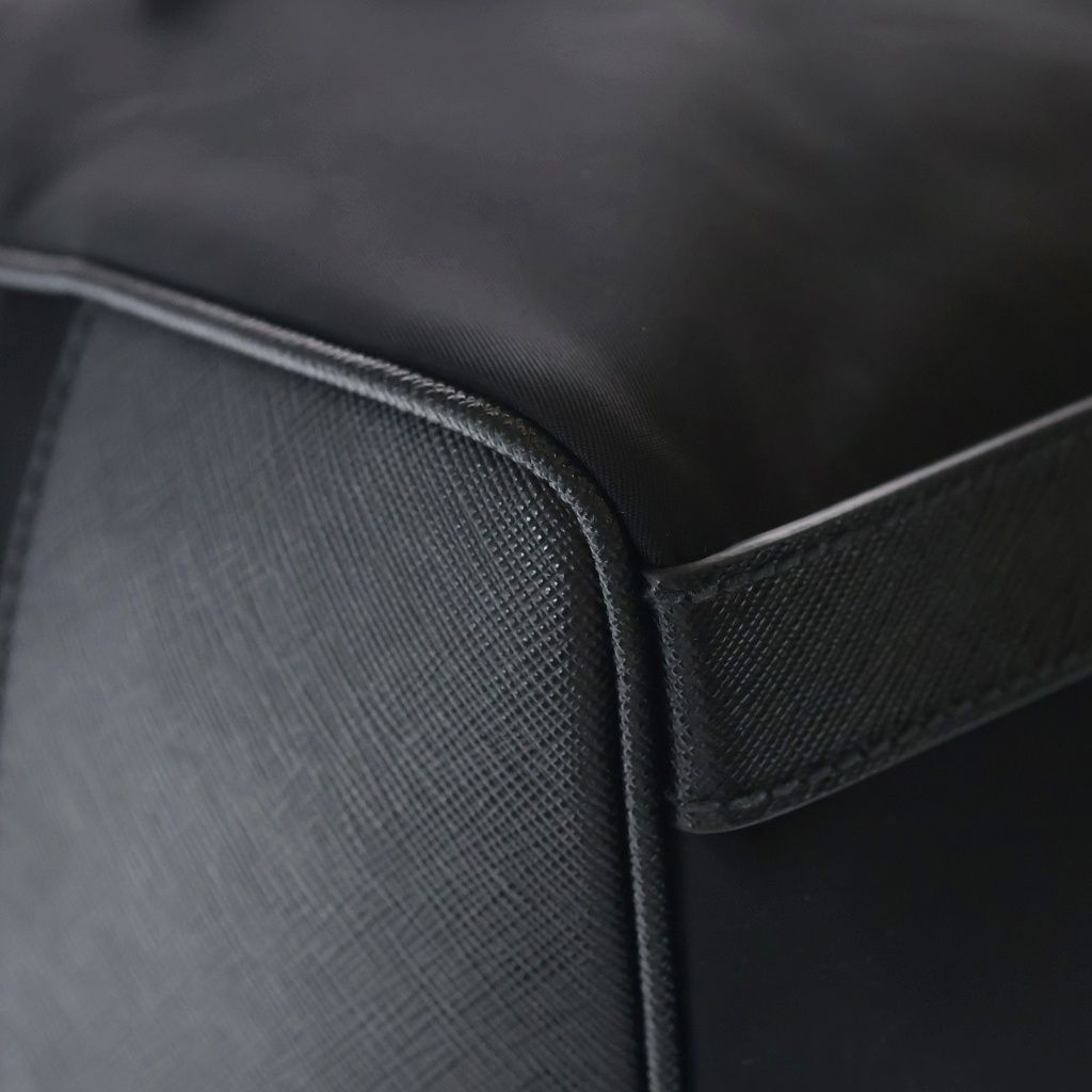 Prada Saffiano Boston Bag Duffle Black Leather Nylon Silver — view 5