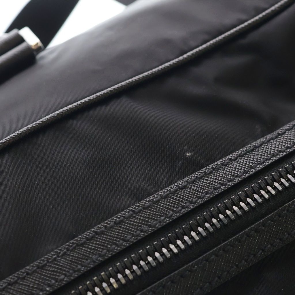 Prada Saffiano Boston Bag Duffle Black Leather Nylon Silver — view 6