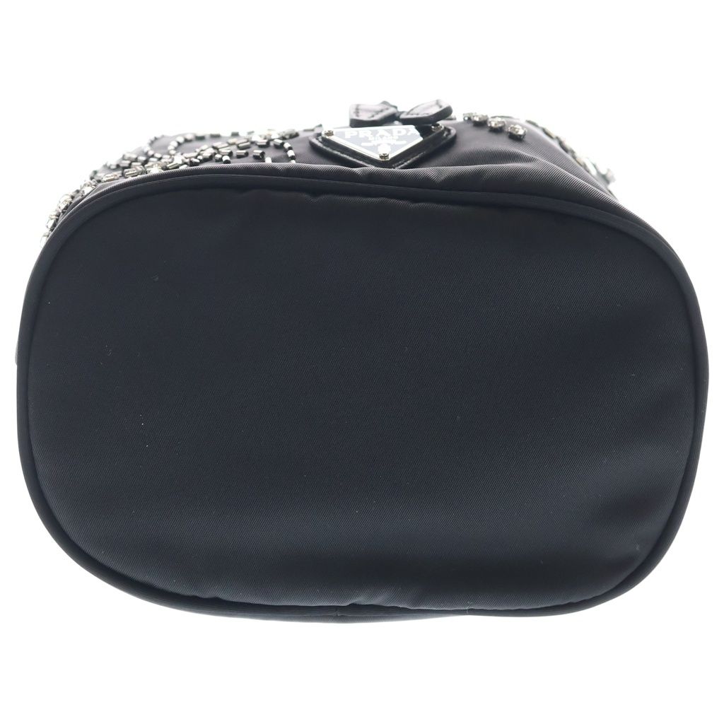 Prada Ri Nylon Triangle Logo Rhinestone Bucket Bag 2-Way Black Silver — view 4