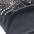 Prada Ri Nylon Triangle Logo Rhinestone Bucket Bag 2-Way Black Silver — view 5