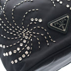 Prada Ri Nylon Triangle Logo Rhinestone Bucket Bag 2-Way Black Silver — view 6