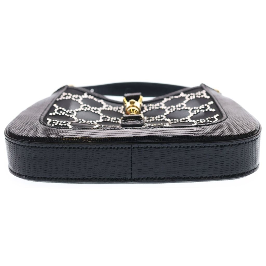 Gucci Jackie Mini Bag GG Crystal 2-Way Chain Black Mesh Embossed Leather Gold — view 4