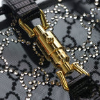 Gucci Jackie Mini Bag GG Crystal 2-Way Chain Black Mesh Embossed Leather Gold — view 6