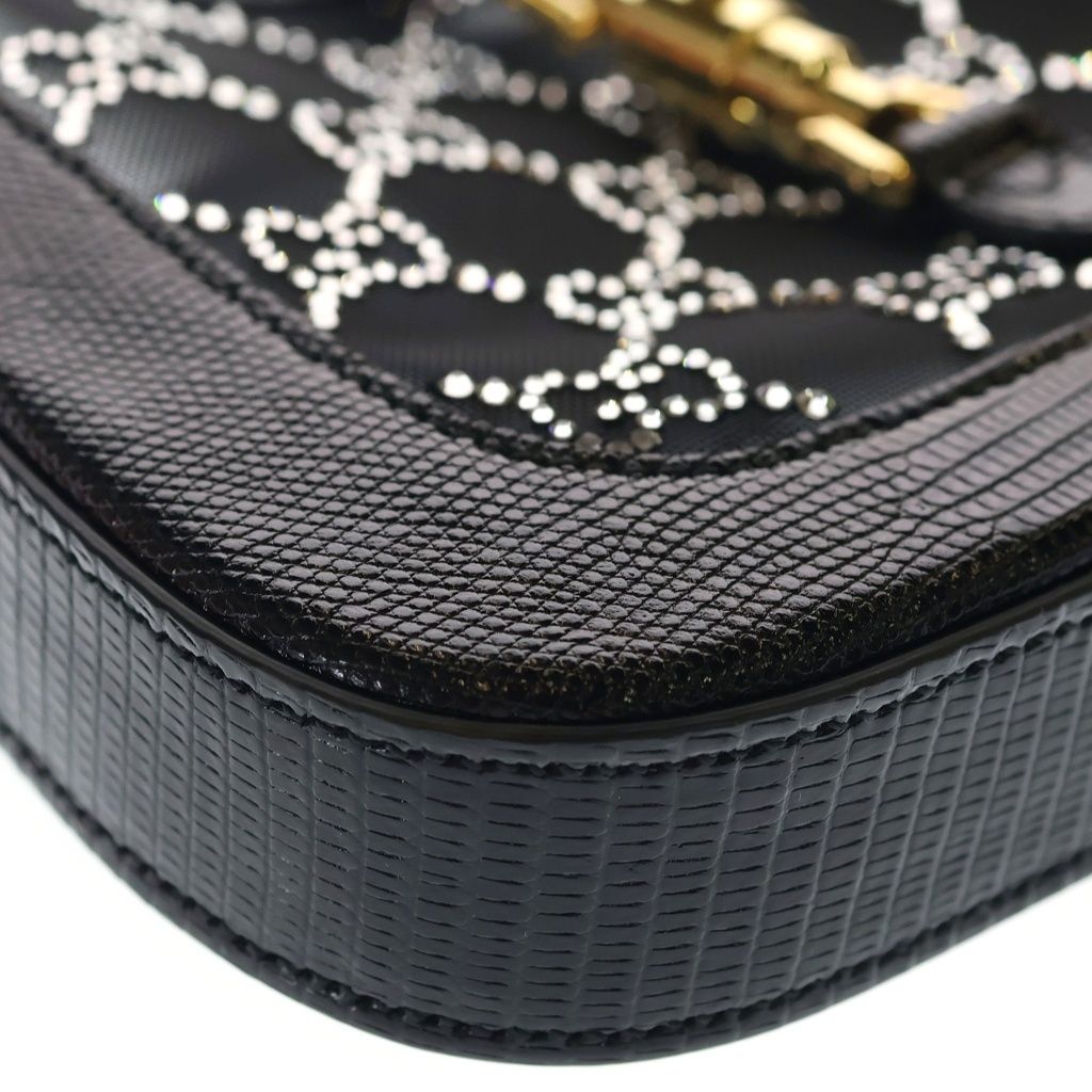 Gucci Jackie Mini Bag GG Crystal 2-Way Chain Black Mesh Embossed Leather Gold — view 5
