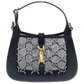 Gucci Jackie Mini Bag GG Crystal 2-Way Chain Black Mesh Embossed Leather Gold