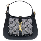 Gucci Jackie Mini Bag GG Crystal 2-Way Chain Black Mesh Embossed Leather Gold