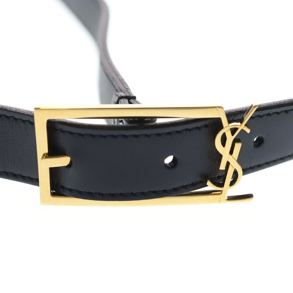 Saint Laurent Paris Cassandra Logo Motif Leather Gold Belt Black — view 4