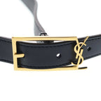 Saint Laurent Paris Cassandra Logo Motif Leather Gold Belt Black — view 4