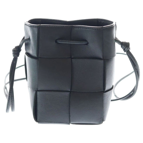 Bottega Veneta Maxi Intrecciato Cassette Mini Bucket Shoulder Bag Leather Black