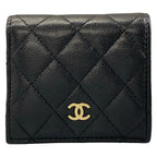 Chanel Bifold Wallet Quilted Black Gold