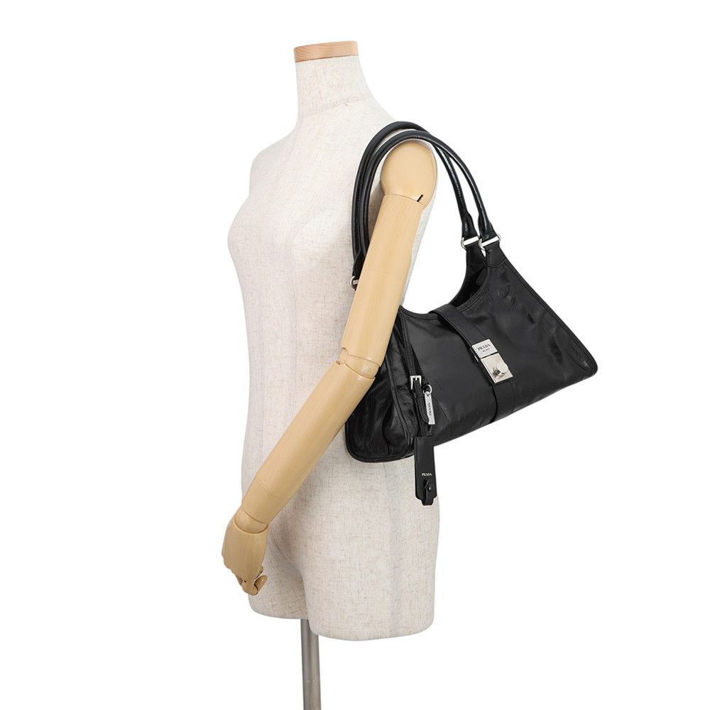Prada Shoulder Bag Hobo Leather Logo Black — view 4