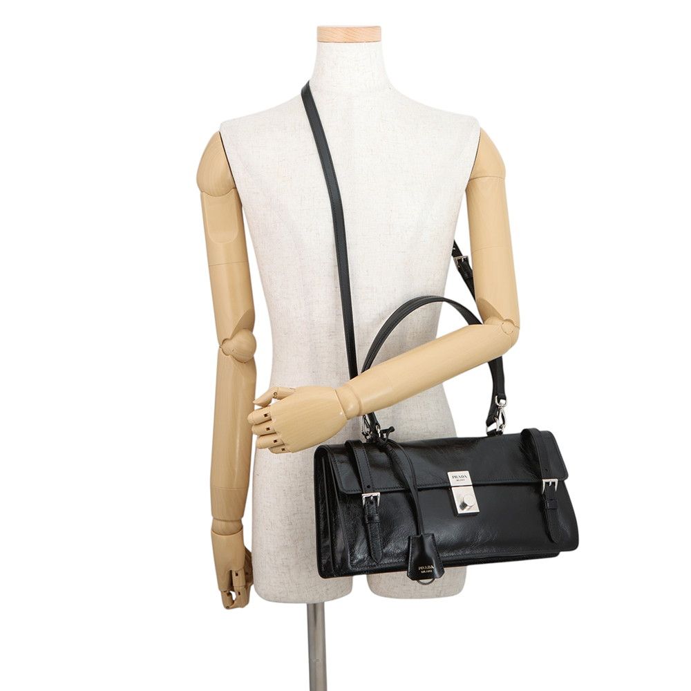 Prada Logo Leather 2-Way Shoulder Bag Black — view 5