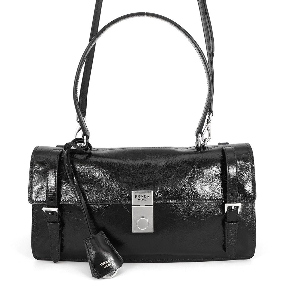 Prada Logo Leather 2-Way Shoulder Bag Black