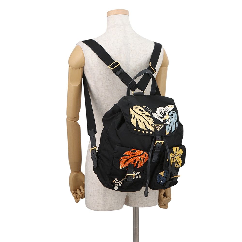 Prada Backpack Nylon Flower Triangle Logo Black — view 4