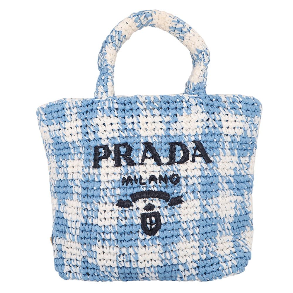 Prada Tote Logo Crochet Small Raffia Handbag