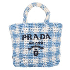 Prada Tote Logo Crochet Small Raffia Handbag