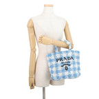 Prada Tote Logo Crochet Small Raffia Handbag — view 4