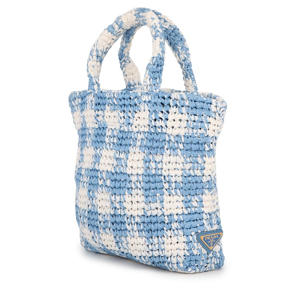 Prada Tote Logo Crochet Small Raffia Handbag — view 2