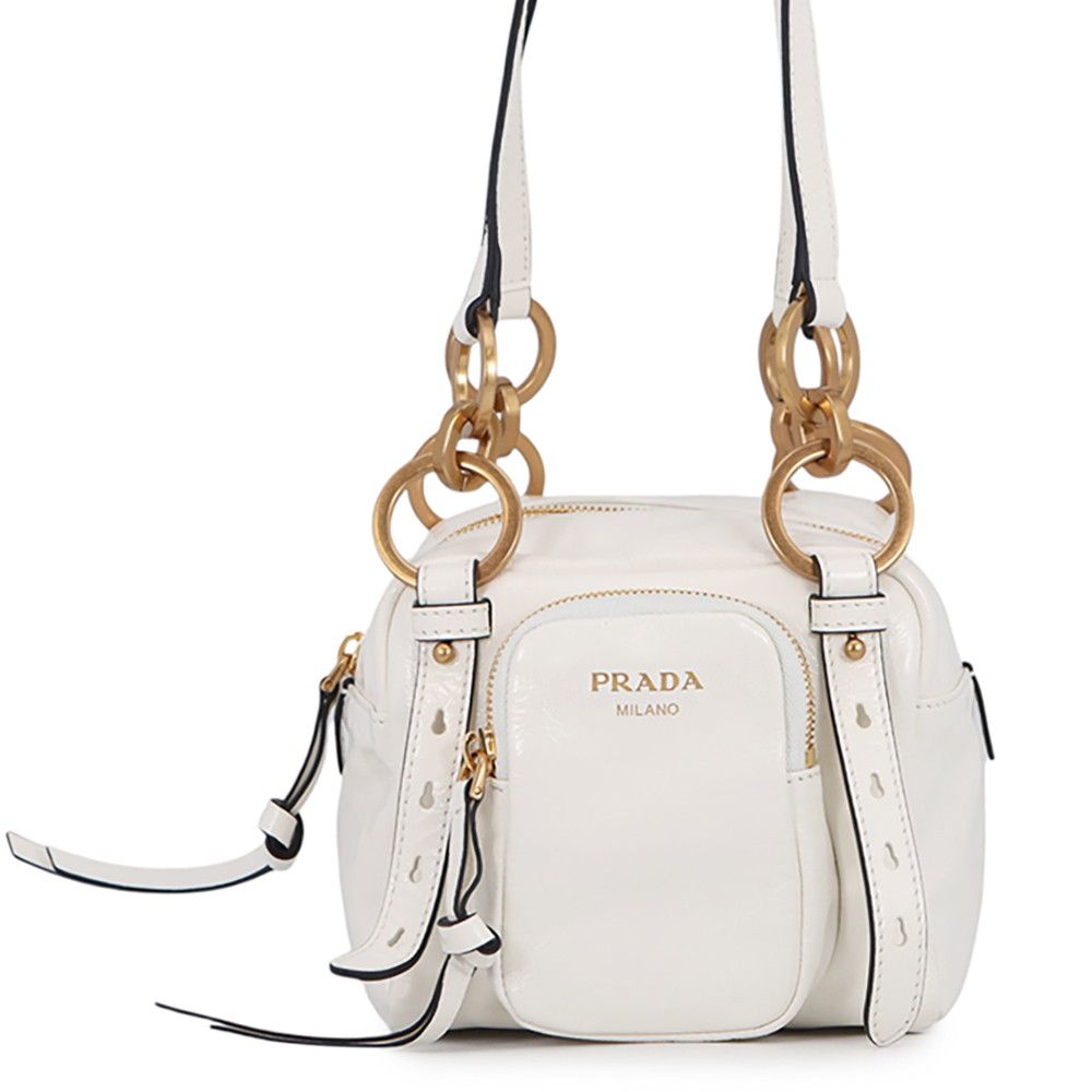 Prada D'ancre Top Handle Mini Dangle Leather Shoulder Bag White