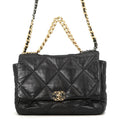 Chanel Chain Shoulder Bag 19 Dizeneuf CC Logo Maxi Shiny Lambskin 2-Way Black