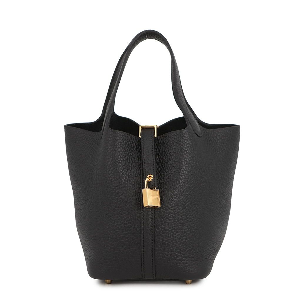 Hermes Handbag Picotin Lock PM Black Gold Taurillon Clemence