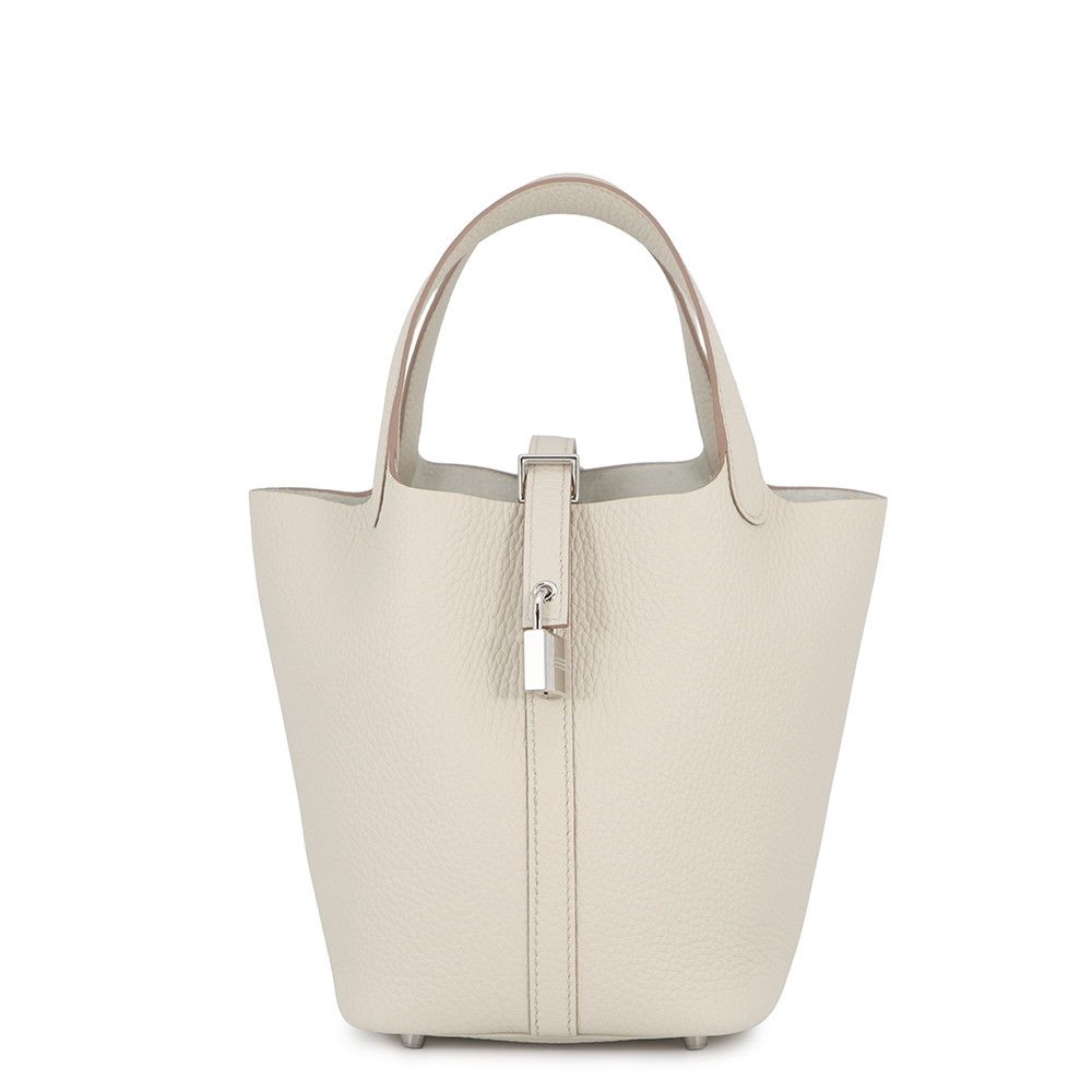 Hermes Handbag Picotin Lock PM Beton Silver Taurillon Clemence Tote