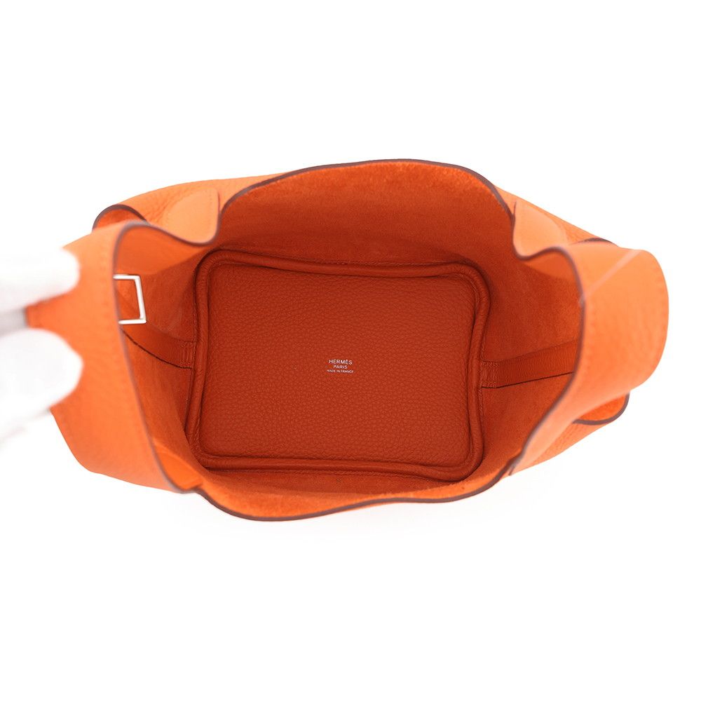 Hermes Handbag Picotin Lock PM Orange Silver Taurillon Clemence Tote — view 5