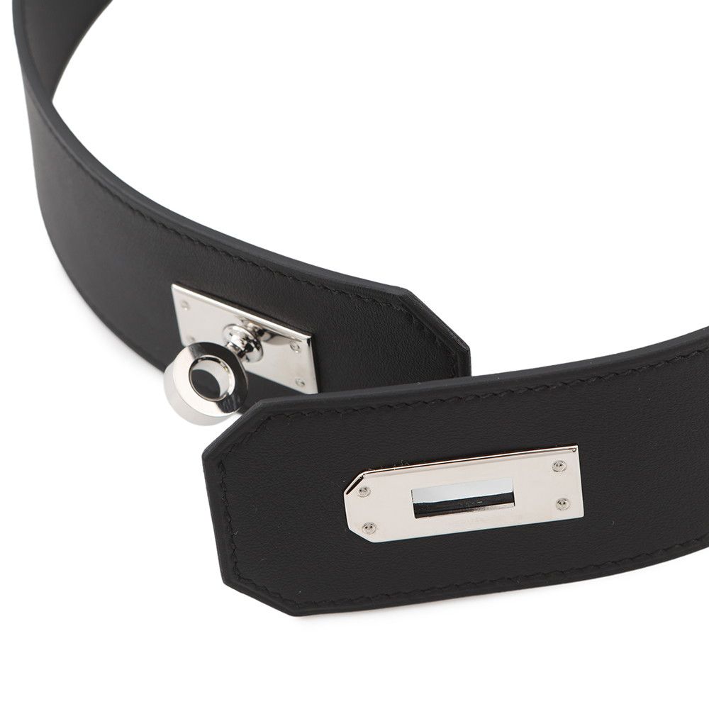 Hermes Necklace Kelly GM Black Silver Swift Choker — view 5