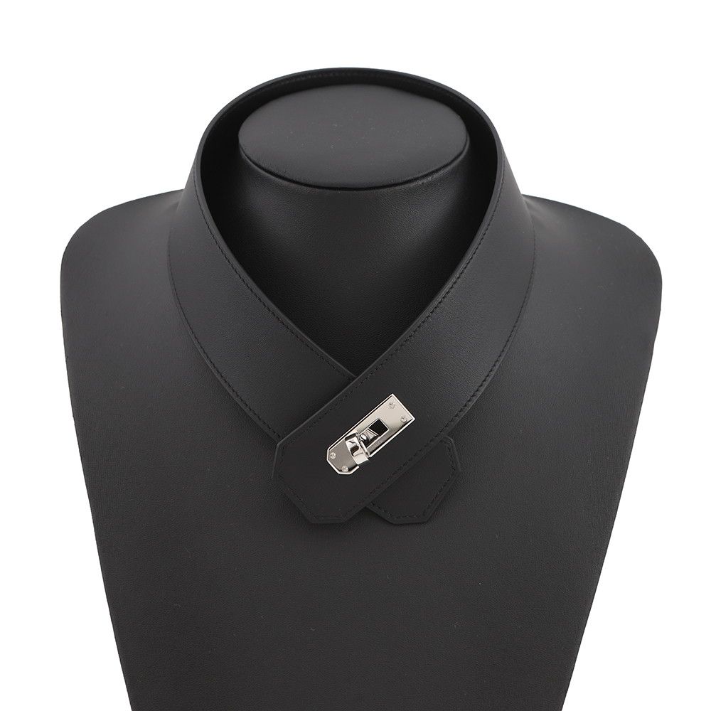 Hermes Necklace Kelly GM Black Silver Swift Choker — view 4