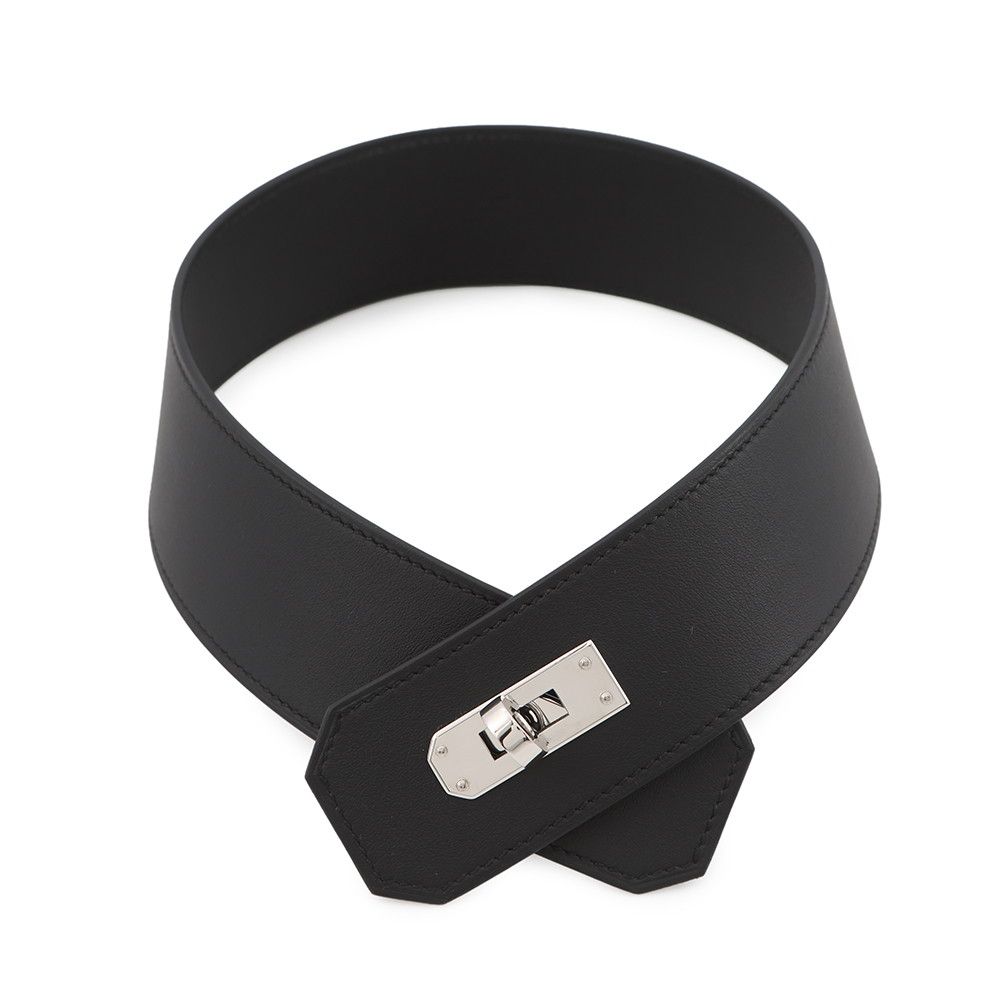 Hermes Necklace Kelly GM Black Silver Swift Choker