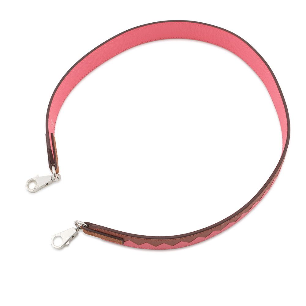 Hermes Shoulder Strap Bandouliere Tresage Cuir Rose Azalea Brown Silver Epsom — view 4