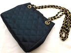 Chanel Vintage Chain Shoulder Bag Black Gold Satin CC Logo — view 2
