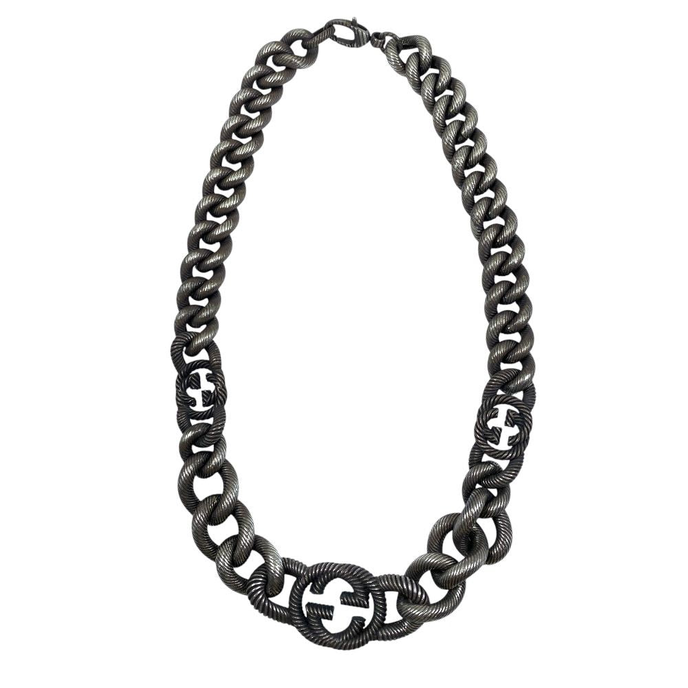 Gucci Twist Chain Necklace Interlocking Silver