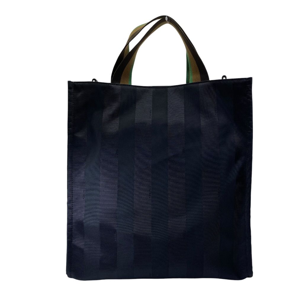 Fendi Pecan Tote Striped FF Logo Nylon Black Gold Going Out Practical Capacity — view 2