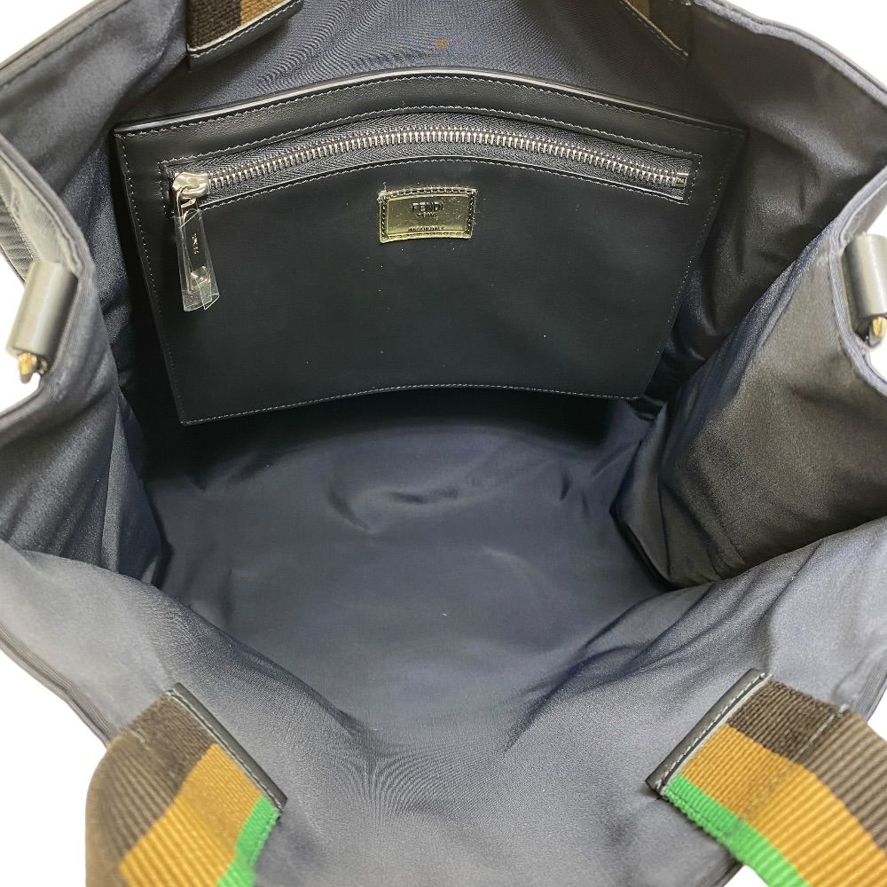 Fendi Pecan Tote Striped FF Logo Nylon Black Gold Going Out Practical Capacity — view 7