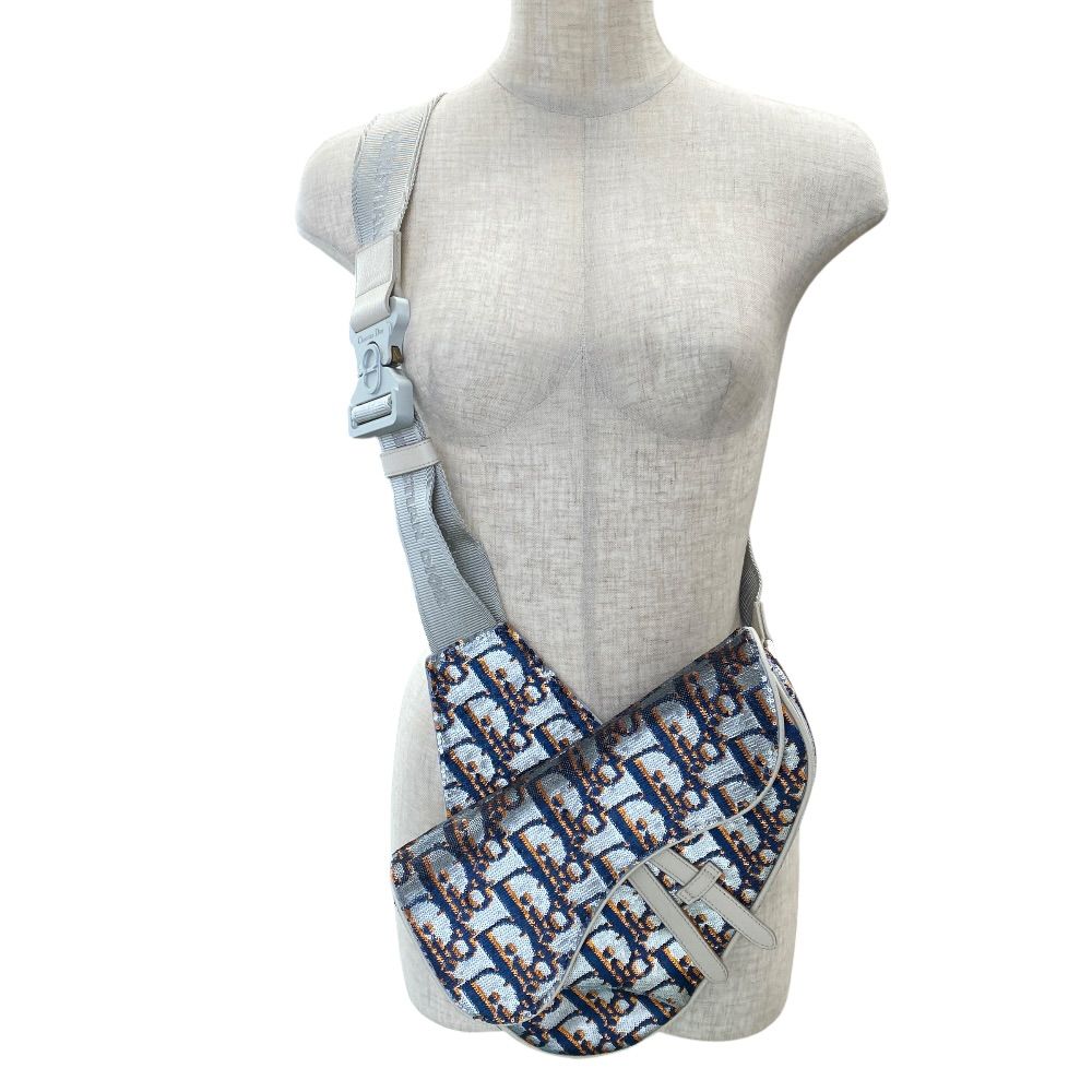 Dior Oblique Sequin Saddle Bag Leather Silver Practical Gorgeous Elegance — view 9