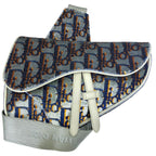 Dior Oblique Sequin Saddle Bag Leather Silver Practical Gorgeous Elegance