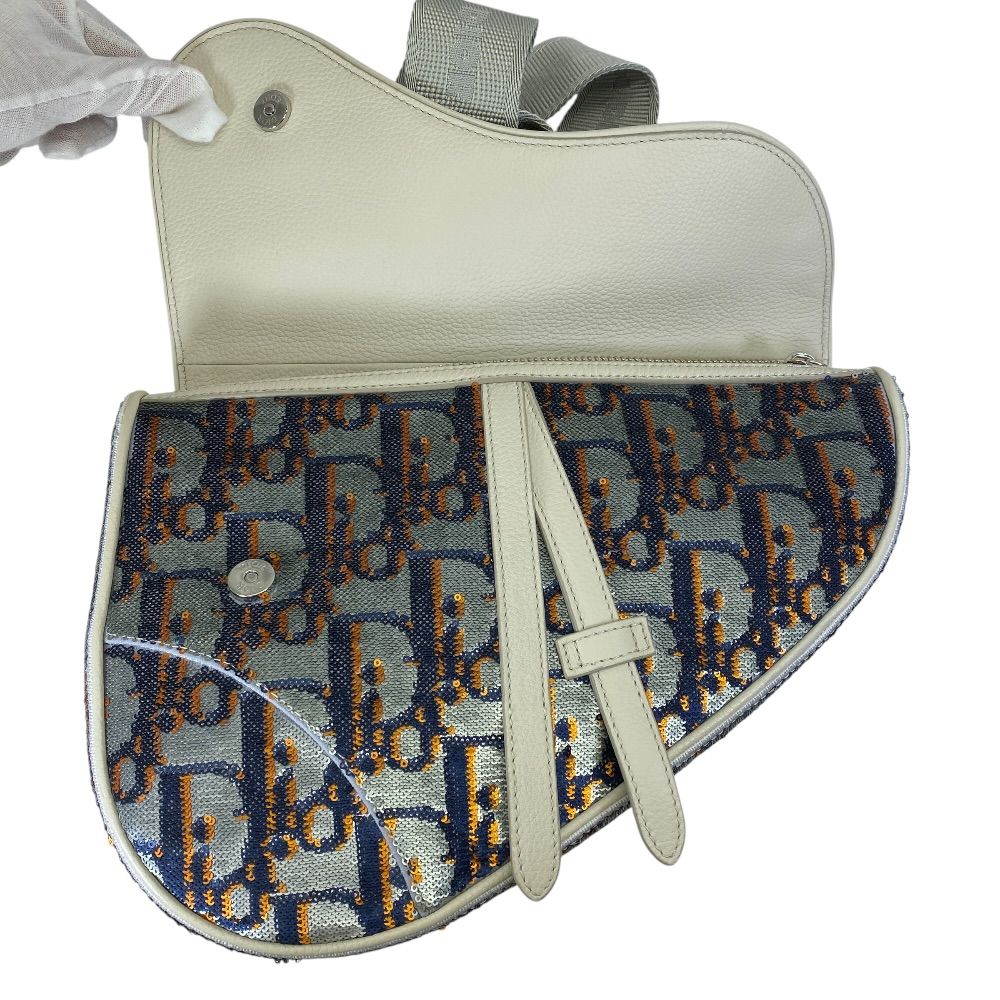 Dior Oblique Sequin Saddle Bag Leather Silver Practical Gorgeous Elegance — view 5