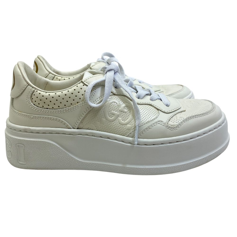 Gucci GG Embossed Sneakers Thick Sole Perforated Leather White Comfortable — view 5