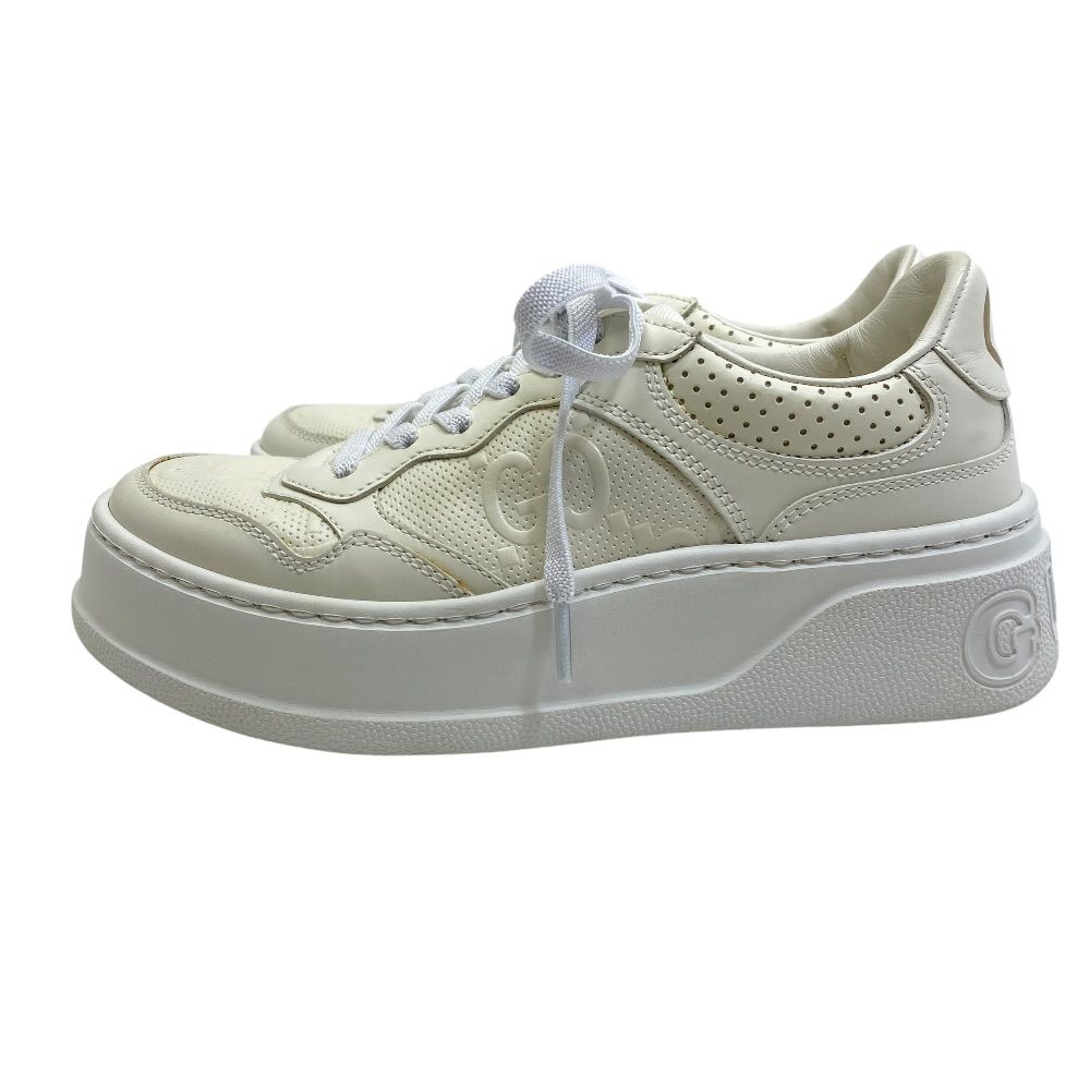 Gucci GG Embossed Sneakers Thick Sole Perforated Leather White Comfortable — view 3