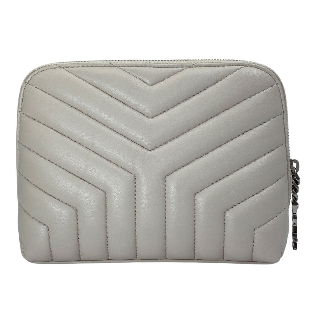 Saint Laurent Paris Pouch Makeup Cosmetic YSL Quilted Leather Beige Practical