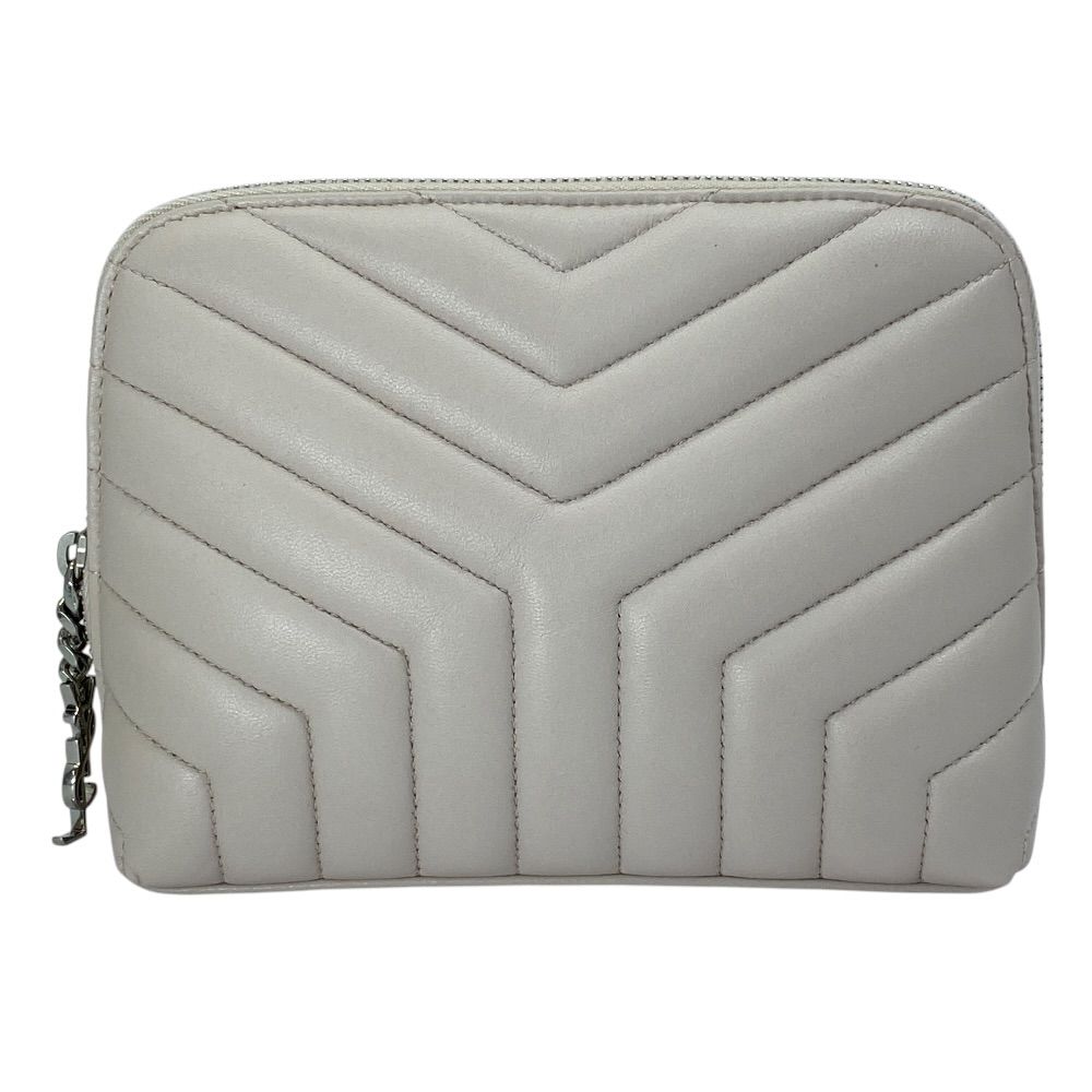 Saint Laurent Paris Pouch Makeup Cosmetic YSL Quilted Leather Beige Practical — view 2