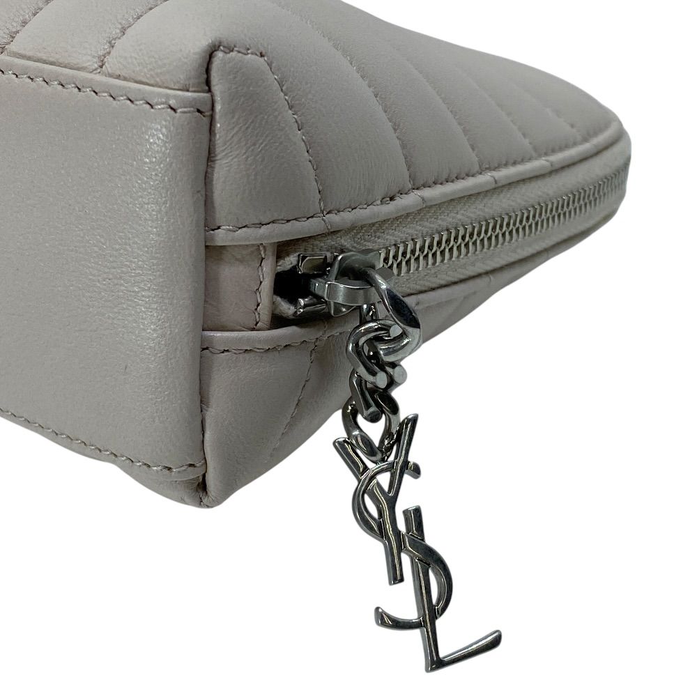Saint Laurent Paris Pouch Makeup Cosmetic YSL Quilted Leather Beige Practical — view 3