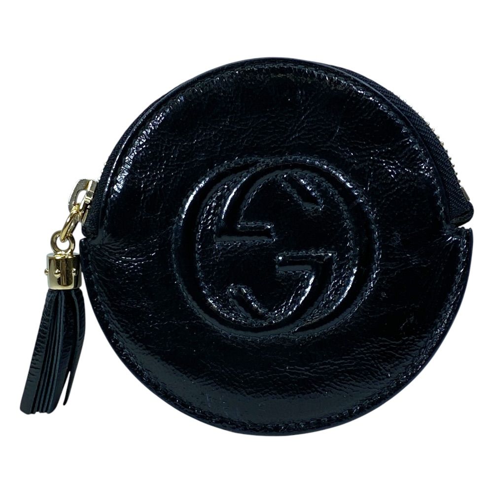 Gucci Soho Coin Case Wallet Purse Circle Patent Leather Black Everyday