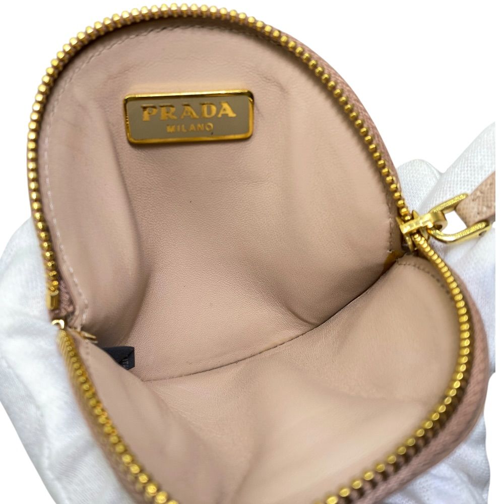 Prada Coin Case Wallet Purse Pouch Circle Saffiano Leather Beige Gold Everyday — view 6