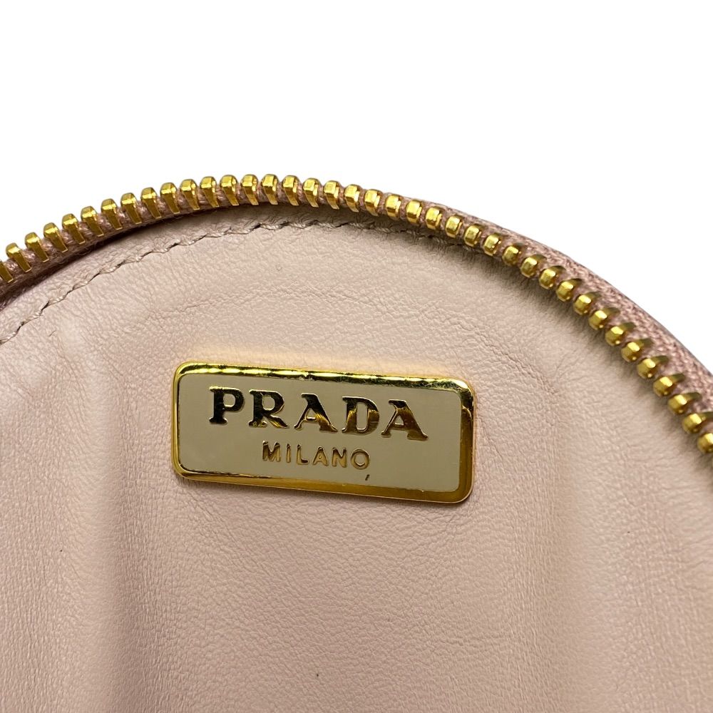 Prada Coin Case Wallet Purse Pouch Circle Saffiano Leather Beige Gold Everyday — view 8