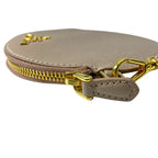 Prada Coin Case Wallet Purse Pouch Circle Saffiano Leather Beige Gold Everyday — view 3