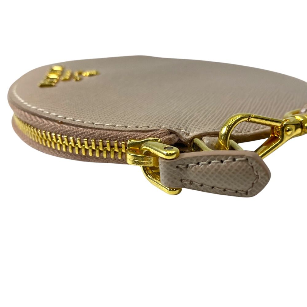 Prada Coin Case Wallet Purse Pouch Circle Saffiano Leather Beige Gold Everyday — view 3